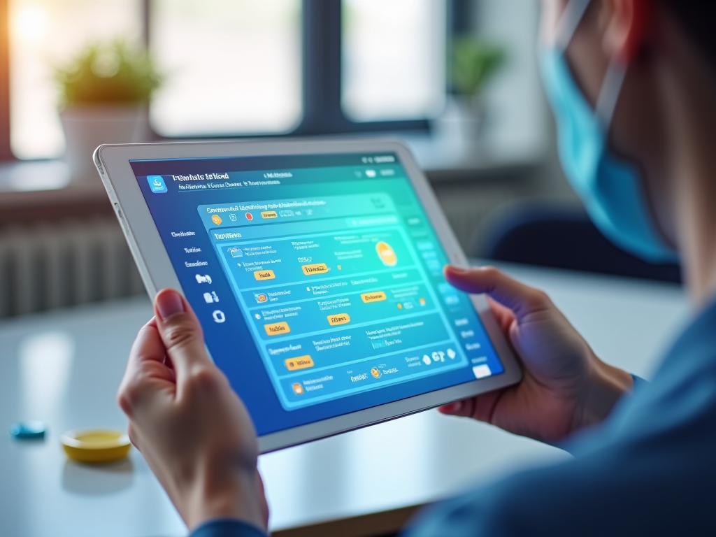 Maquette d'une application mobile d'apprentissage des langues sur une tablette, montrant des éléments ludiques.
